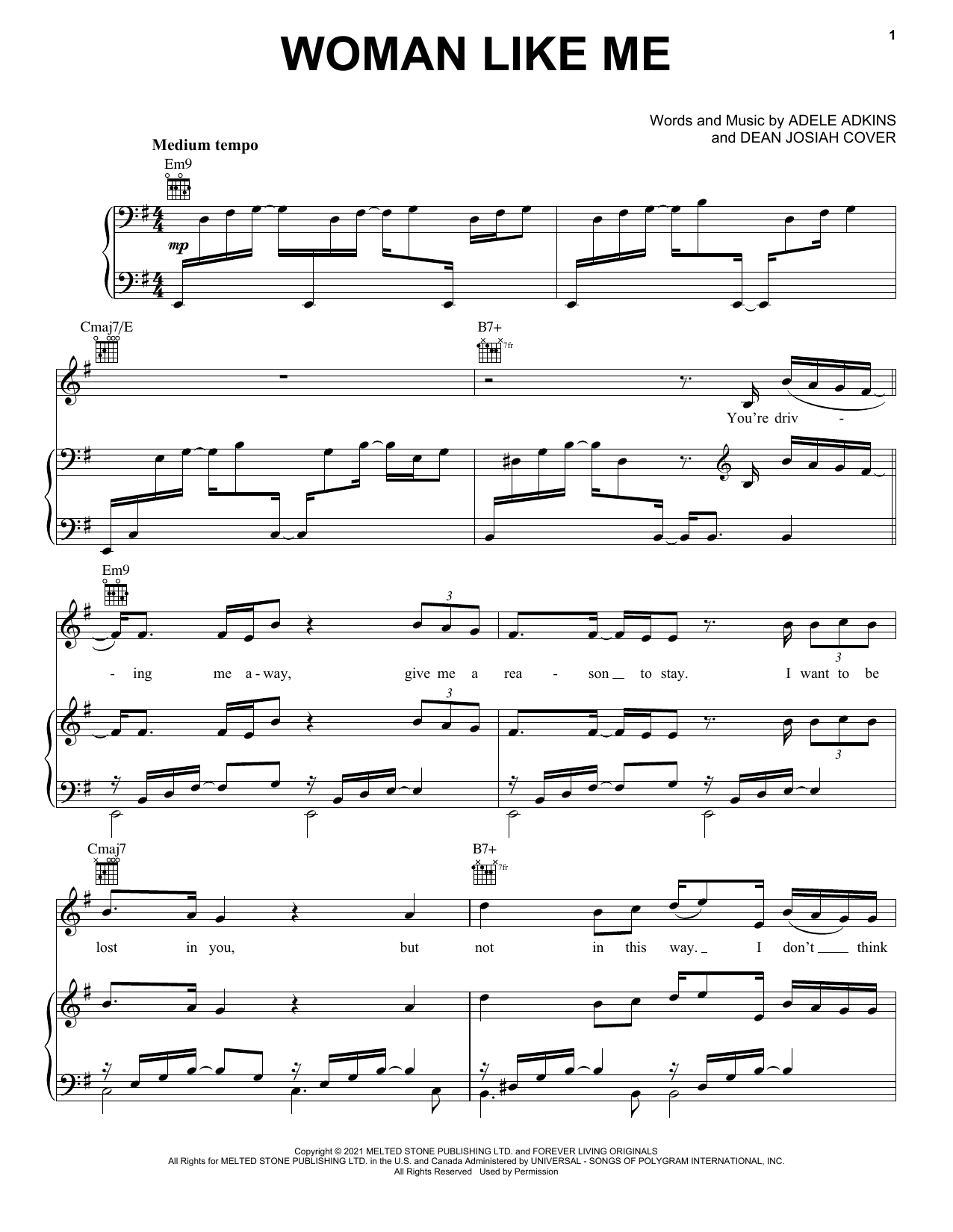Woman Like Me (Piano, Vocal & Guitar Chords (Right-Hand Melody)) von Adele