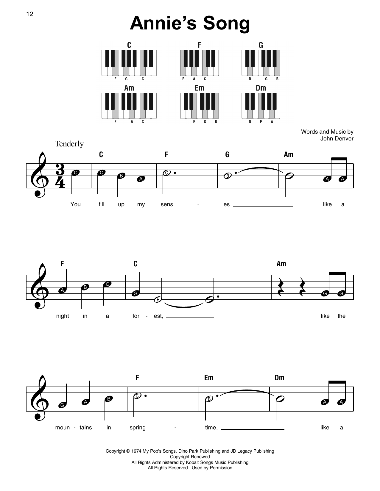Annie's Song (Super Easy Piano) von John Denver