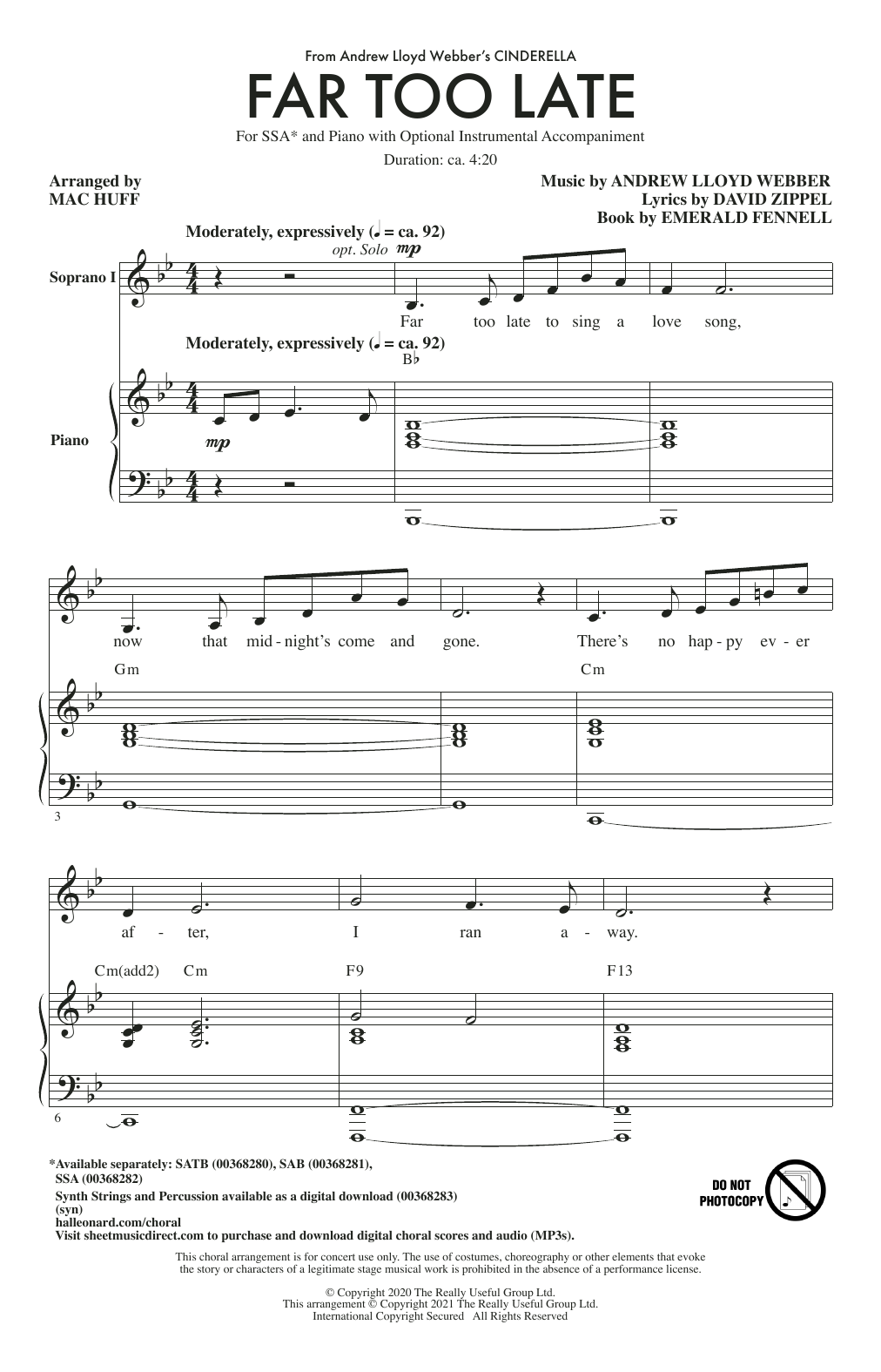 Far Too Late (from Cinderella) (arr. Mac Huff) (SSA Choir) von Andrew Lloyd Webber