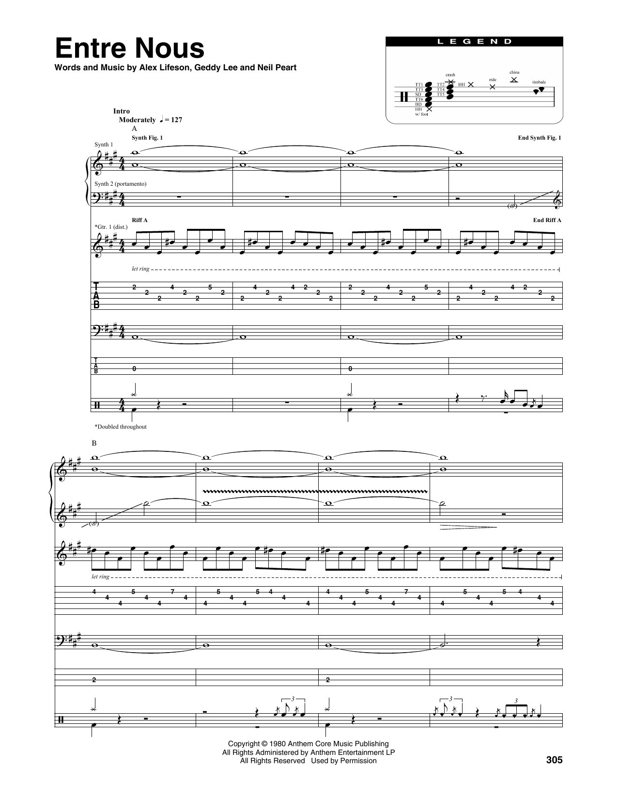 Entre Nous (Transcribed Score) von Rush