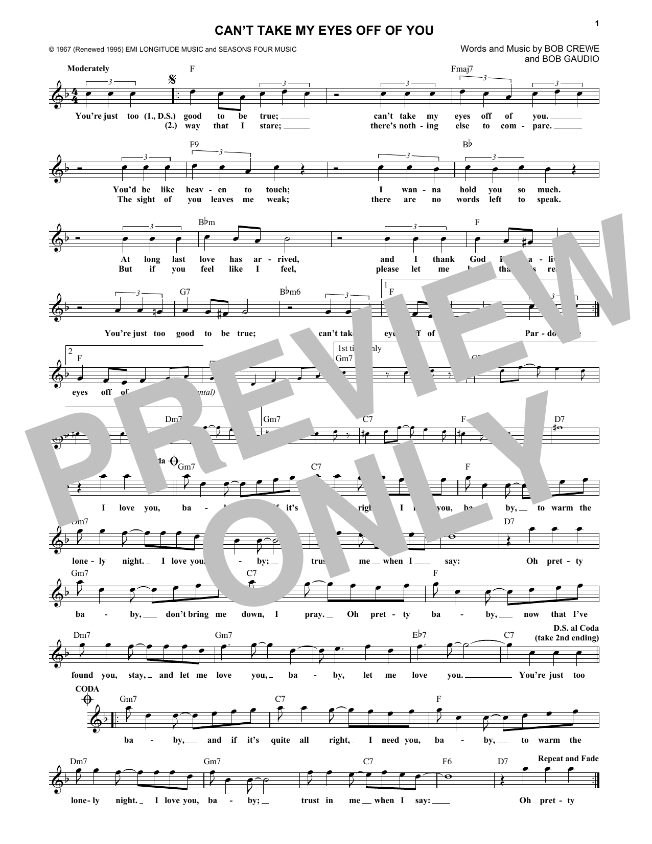 Can't Take My Eyes Off Of You (Lead Sheet / Fake Book) von Frankie Valli & The Four Seasons