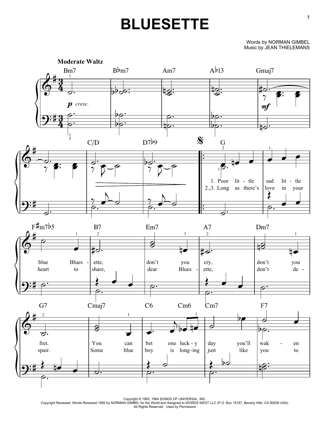 Bluesette (Very Easy Piano) von Toots Thielmans