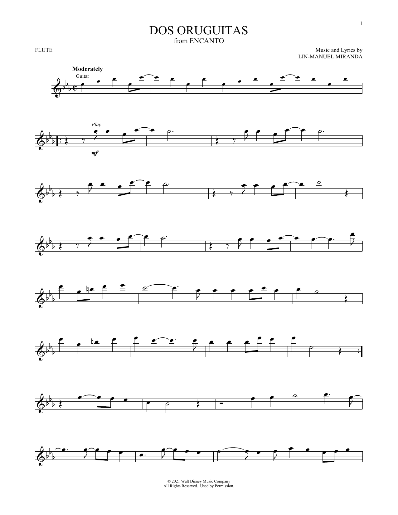 Dos Oruguitas (from Encanto) (Flute Solo) von Lin-Manuel Miranda