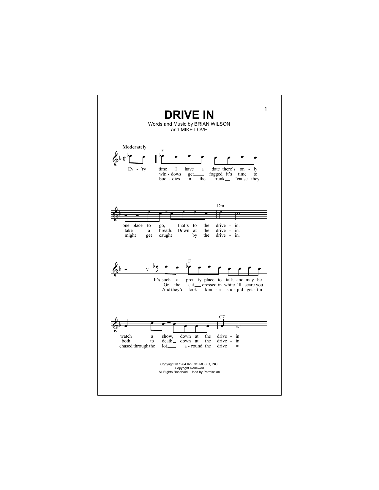 Drive In (Lead Sheet / Fake Book) von The Beach Boys