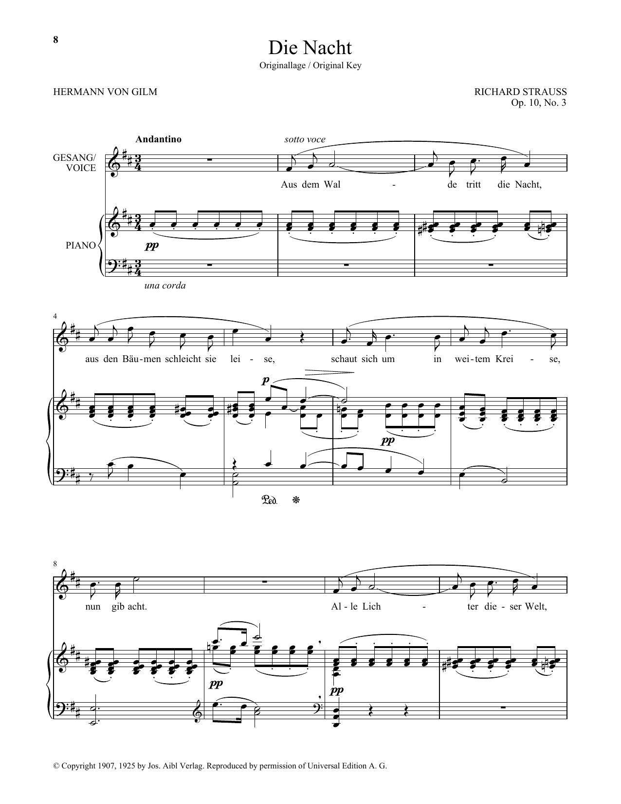 Die Nacht (High Voice) (Piano & Vocal) von Richard Strauss