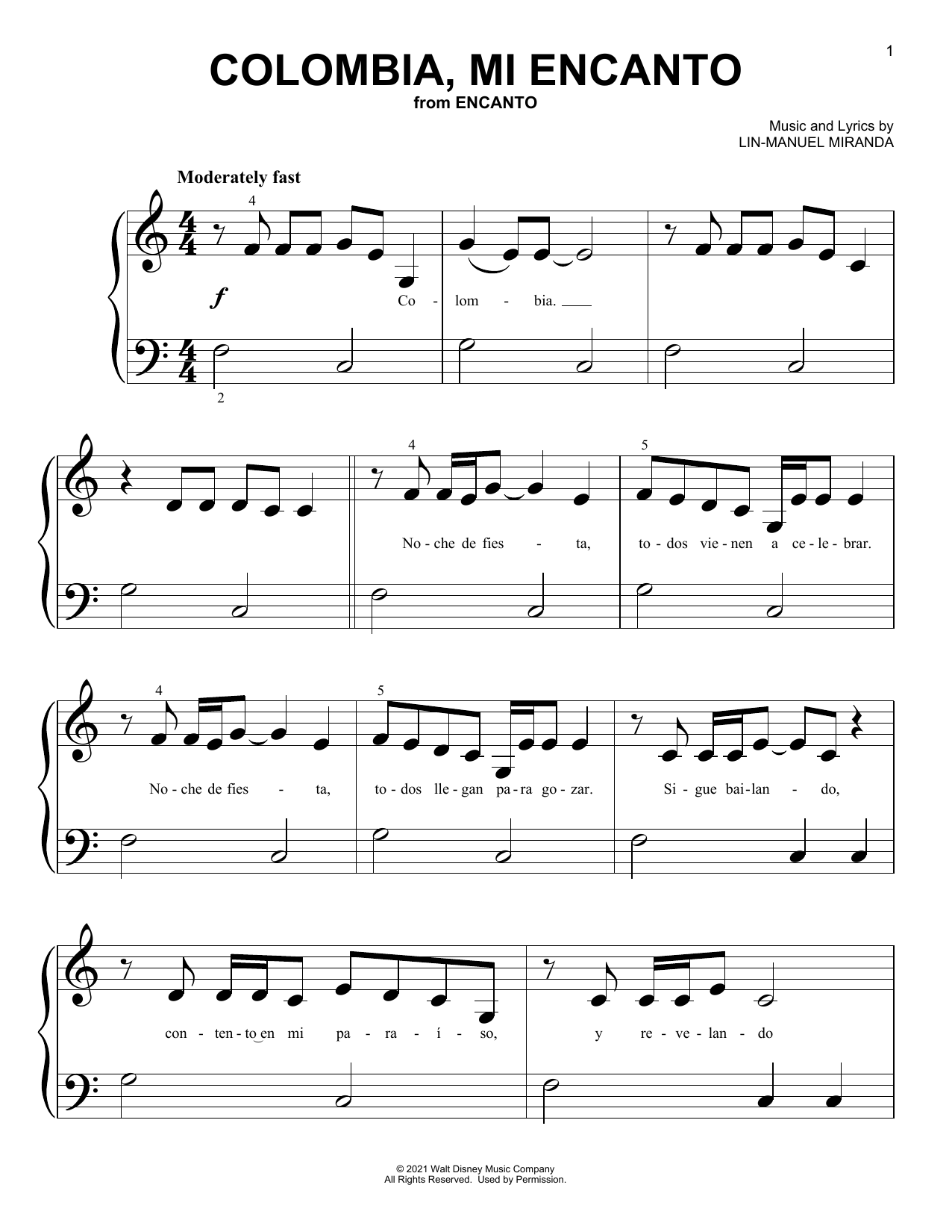 Colombia, Mi Encanto (from Encanto) (Big Note Piano) von Lin-Manuel Miranda