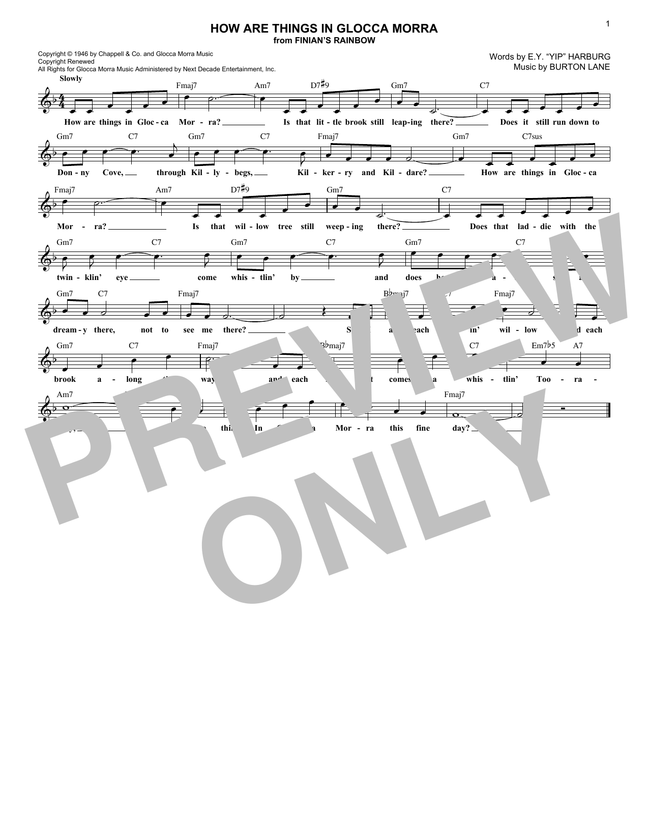 How Are Things In Glocca Morra (Lead Sheet / Fake Book) von Burton Lane