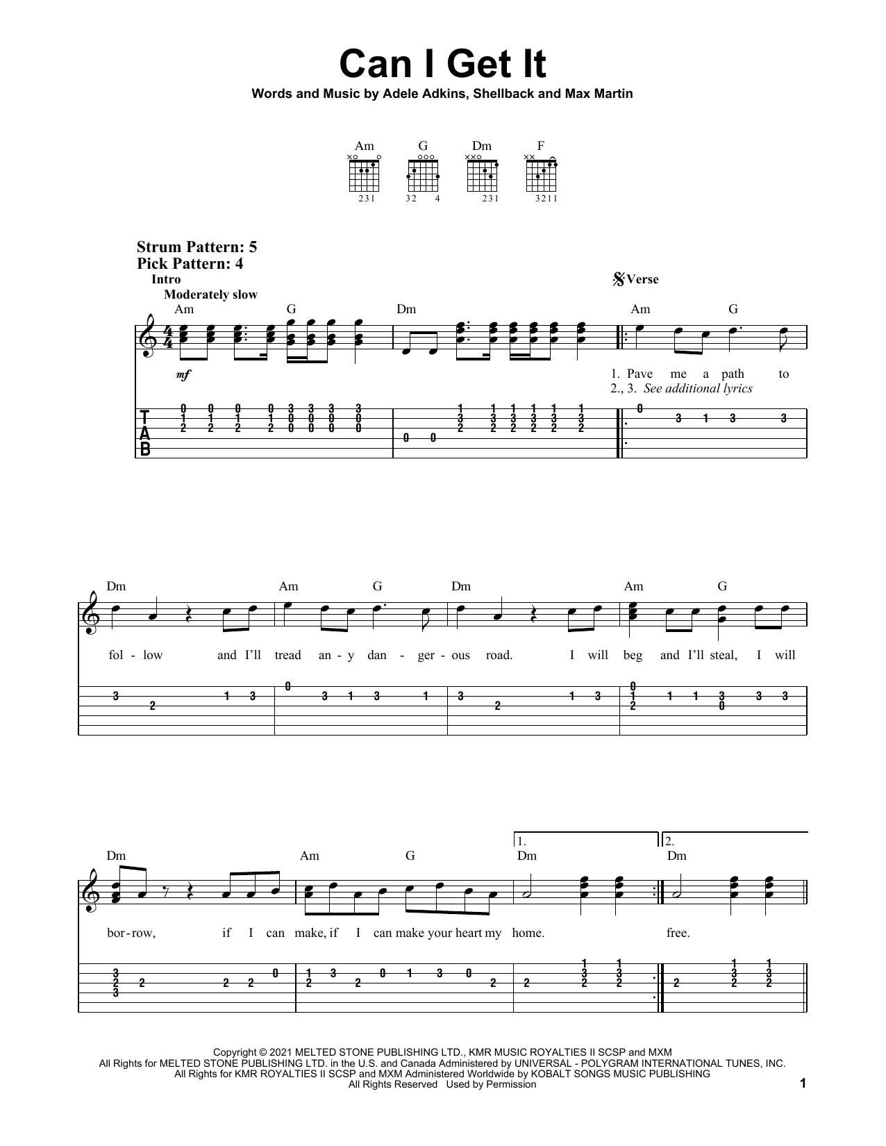 Can I Get It (Easy Guitar Tab) von Adele