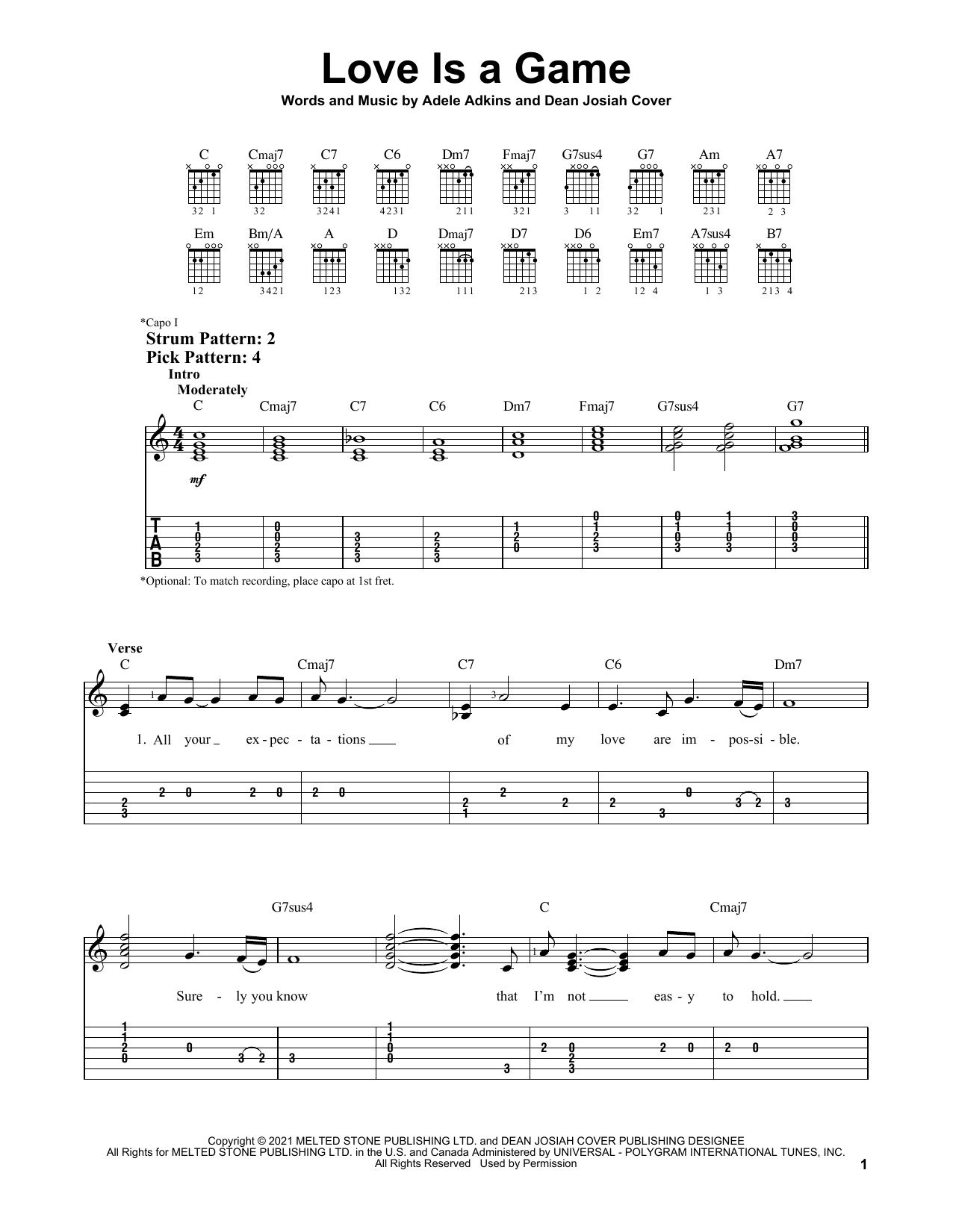 Love Is A Game (Easy Guitar Tab) von Adele