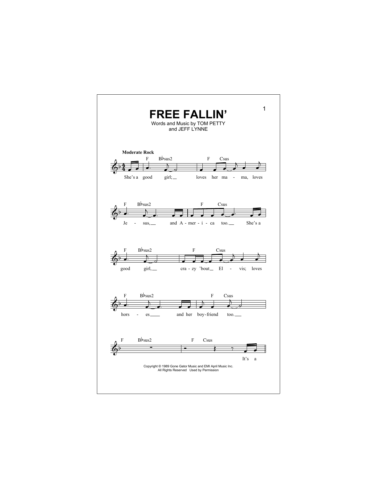Free Fallin' (Lead Sheet / Fake Book) von Tom Petty