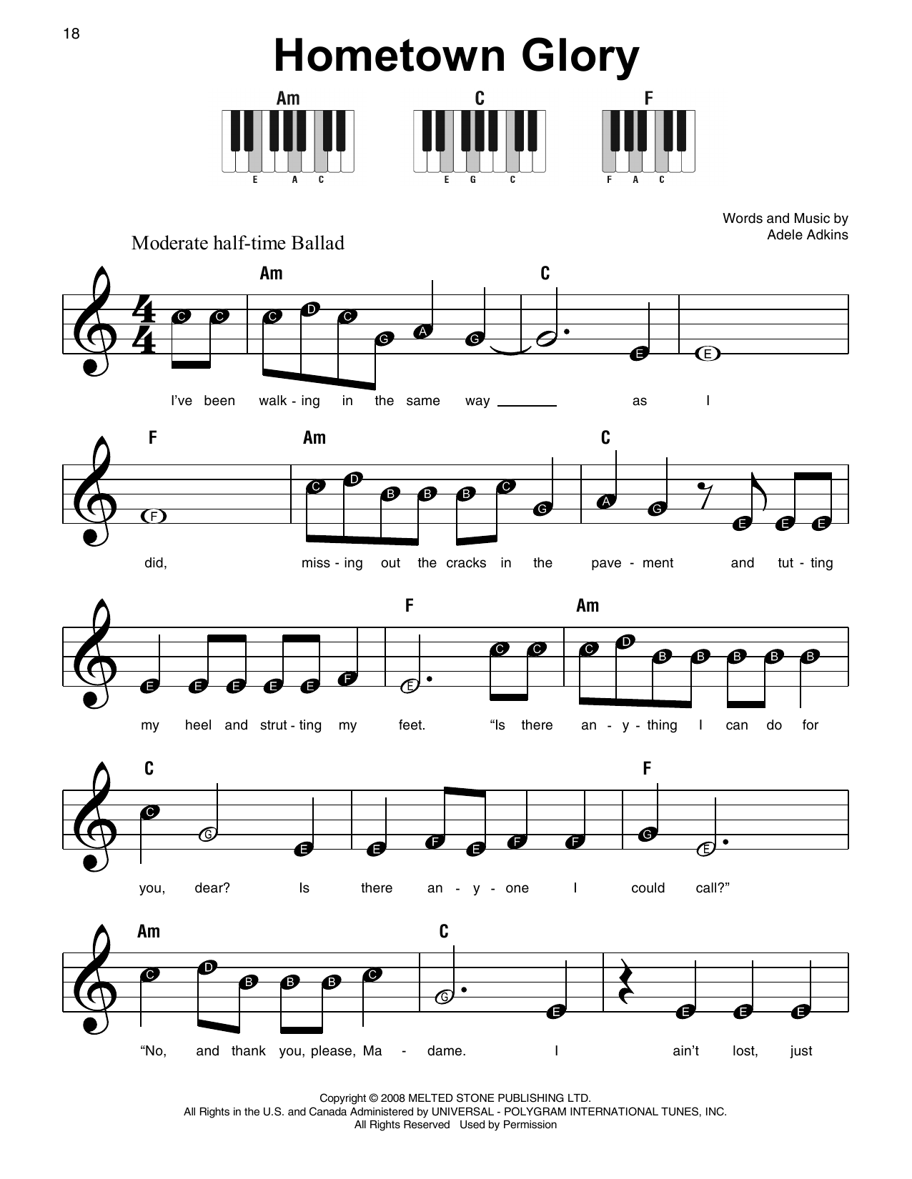 Hometown Glory (Super Easy Piano) von Adele