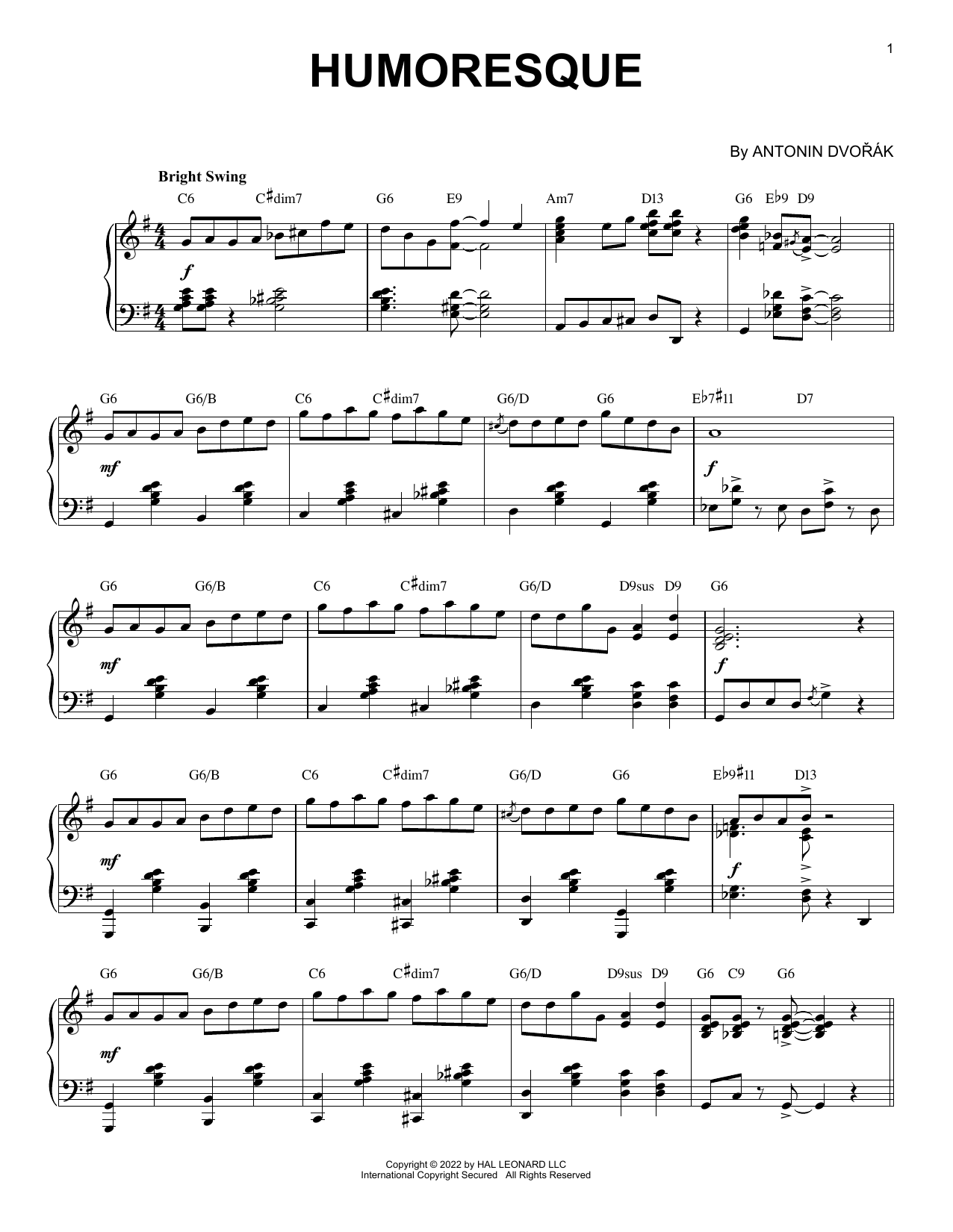 Humoresque [Jazz version] (arr. Brent Edstrom) (Piano Solo) von Anton Dvorak