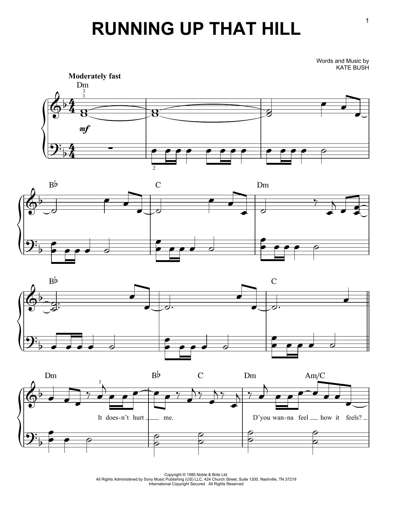 Running Up That Hill (Easy Piano) von Kate Bush