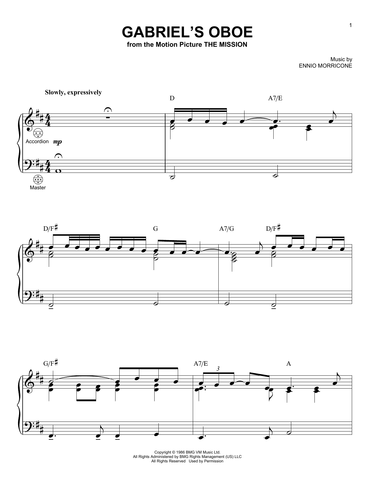 Gabriel's Oboe (from The Mission) (Accordion) von Ennio Morricone