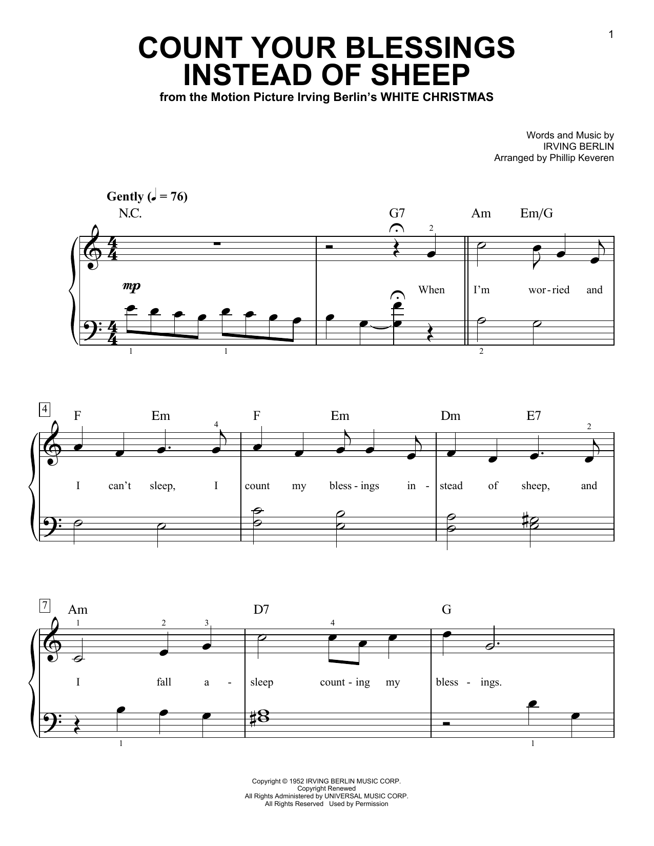 Count Your Blessings Instead Of Sheep (arr. Phillip Keveren) (Easy Piano) von Irving Berlin