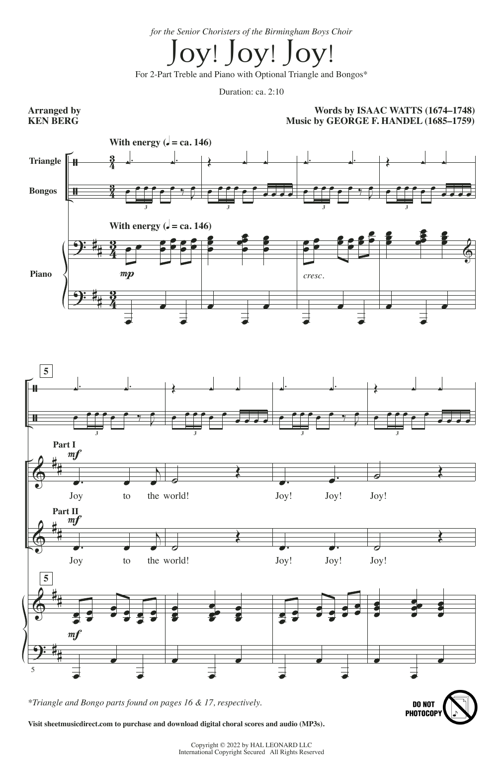 Joy! Joy! Joy! (arr. Ken Berg) (2-Part Choir) von George F. Handel