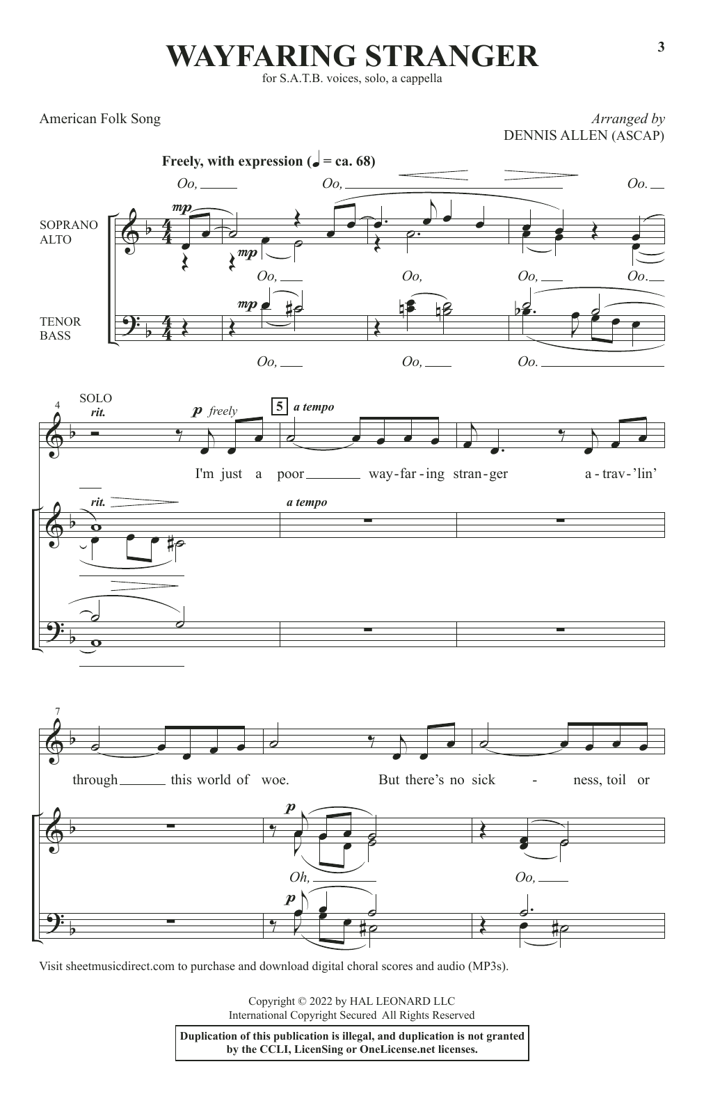 Wayfaring Stranger (arr. Dennis Allen) (SATB Choir) von American Folk Song