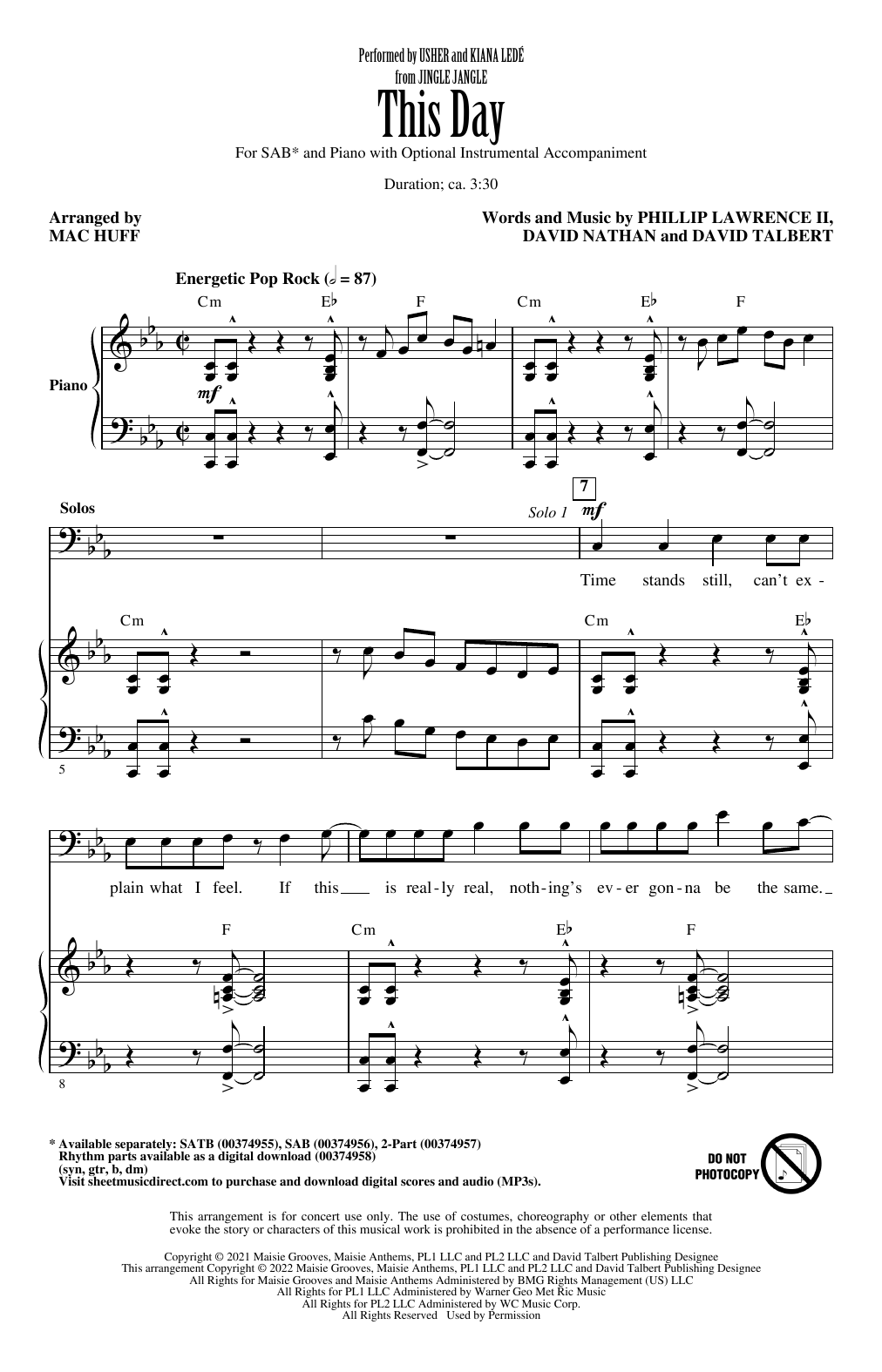 This Day (from Jingle Jangle) (arr. Mac Huff) (SAB Choir) von Usher and Kiana Led