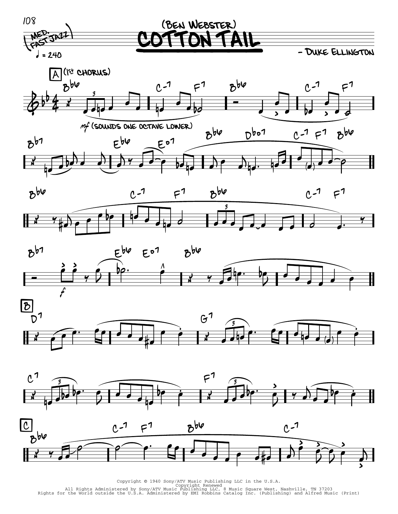 Cotton Tail (solo only) (Real Book  Melody & Chords) von Ben Webster