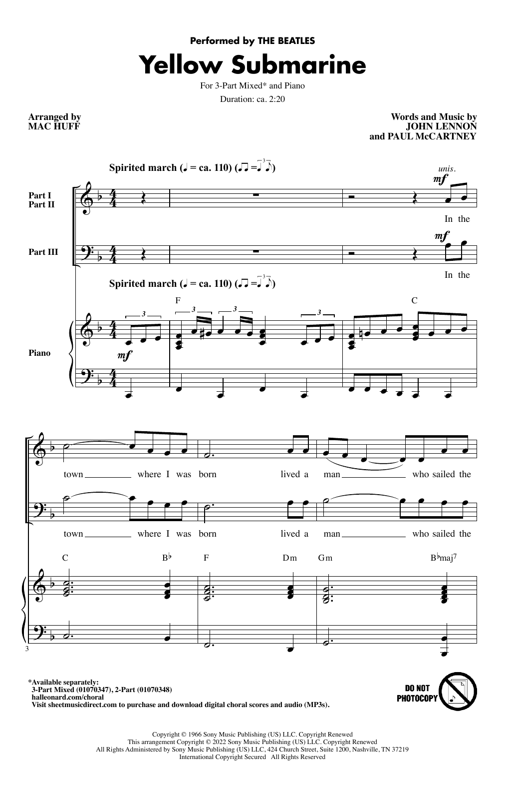 Yellow Submarine (arr. Mac Huff) (3-Part Mixed Choir) von The Beatles