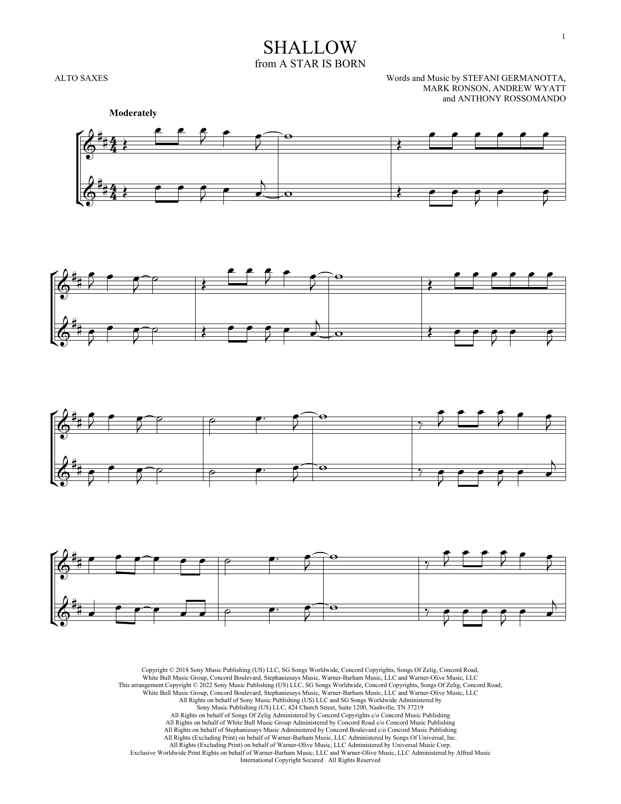 Shallow (from A Star Is Born) (Alto Sax Duet) von Lady Gaga & Bradley Cooper