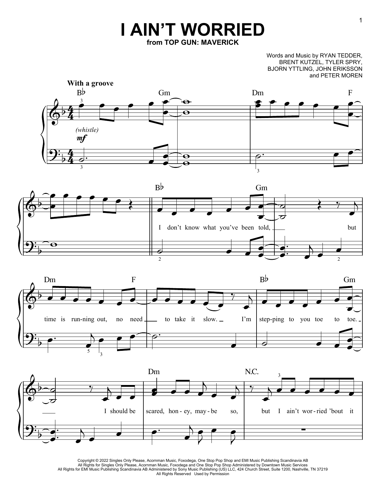 I Ain't Worried (from Top Gun: Maverick) (Easy Piano) von OneRepublic