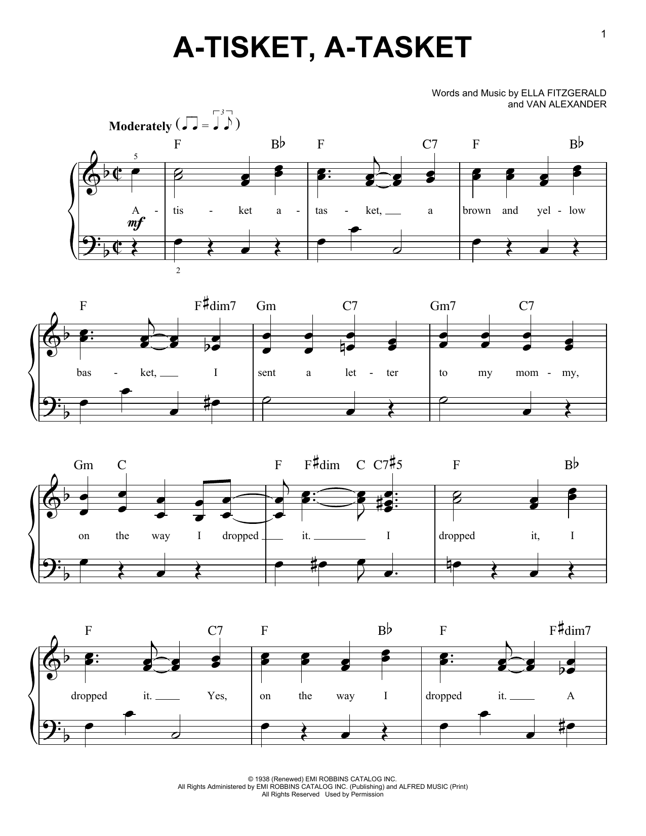 A-Tisket, A-Tasket (Very Easy Piano) von Ella Fitzgerald