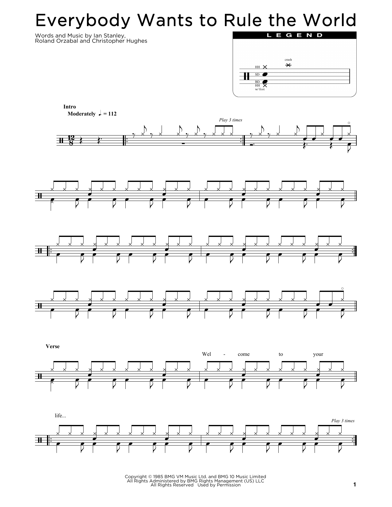 Everybody Wants To Rule The World (Drum Chart) von Tears For Fears
