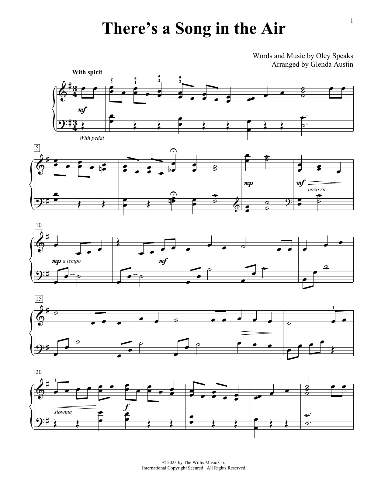 There's A Song In The Air (arr. Glenda Austin) (Educational Piano) von Oley Speaks