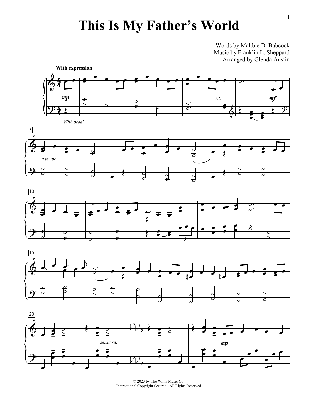 This Is My Father's World (arr. Glenda Austin) (Educational Piano) von Maltbie D. Babcock