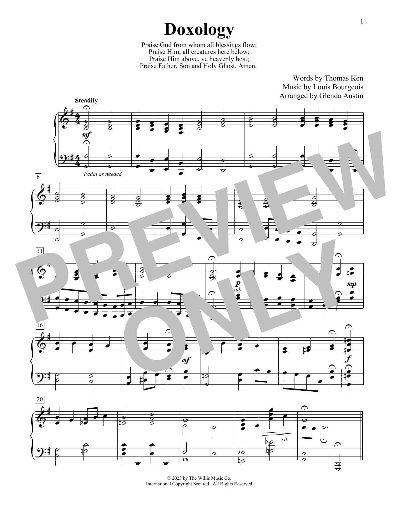 Doxology (arr. Glenda Austin) (Educational Piano) von Thomas Ken