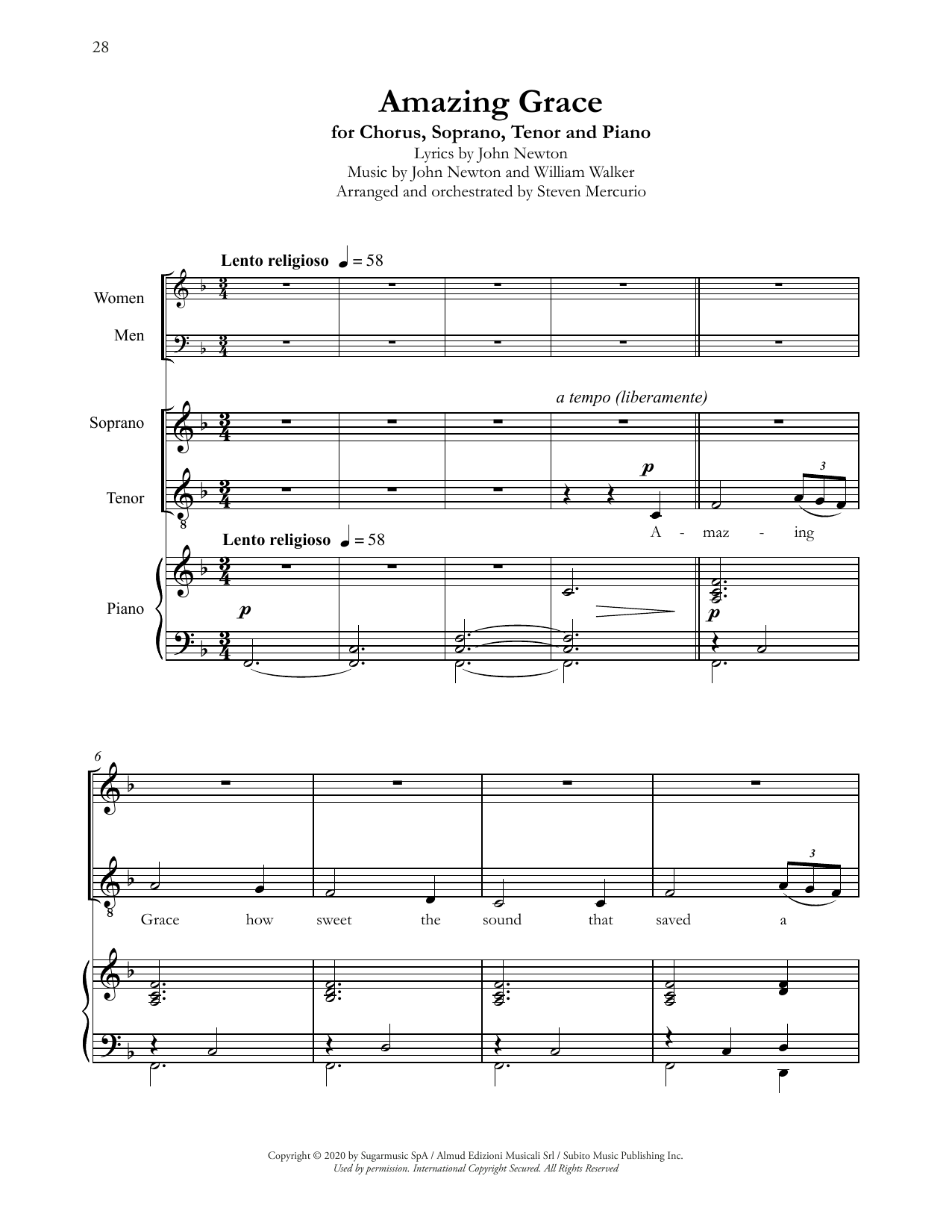 Amazing Grace (arr. Steven Mercurio) (SSATB Choir) von Andrea Bocelli