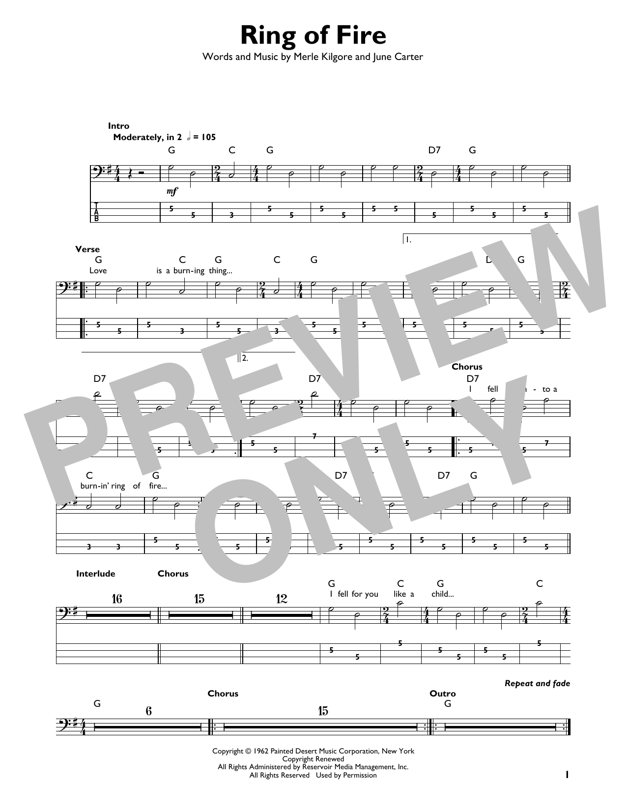 Ring Of Fire (Easy Bass Tab) von Johnny Cash