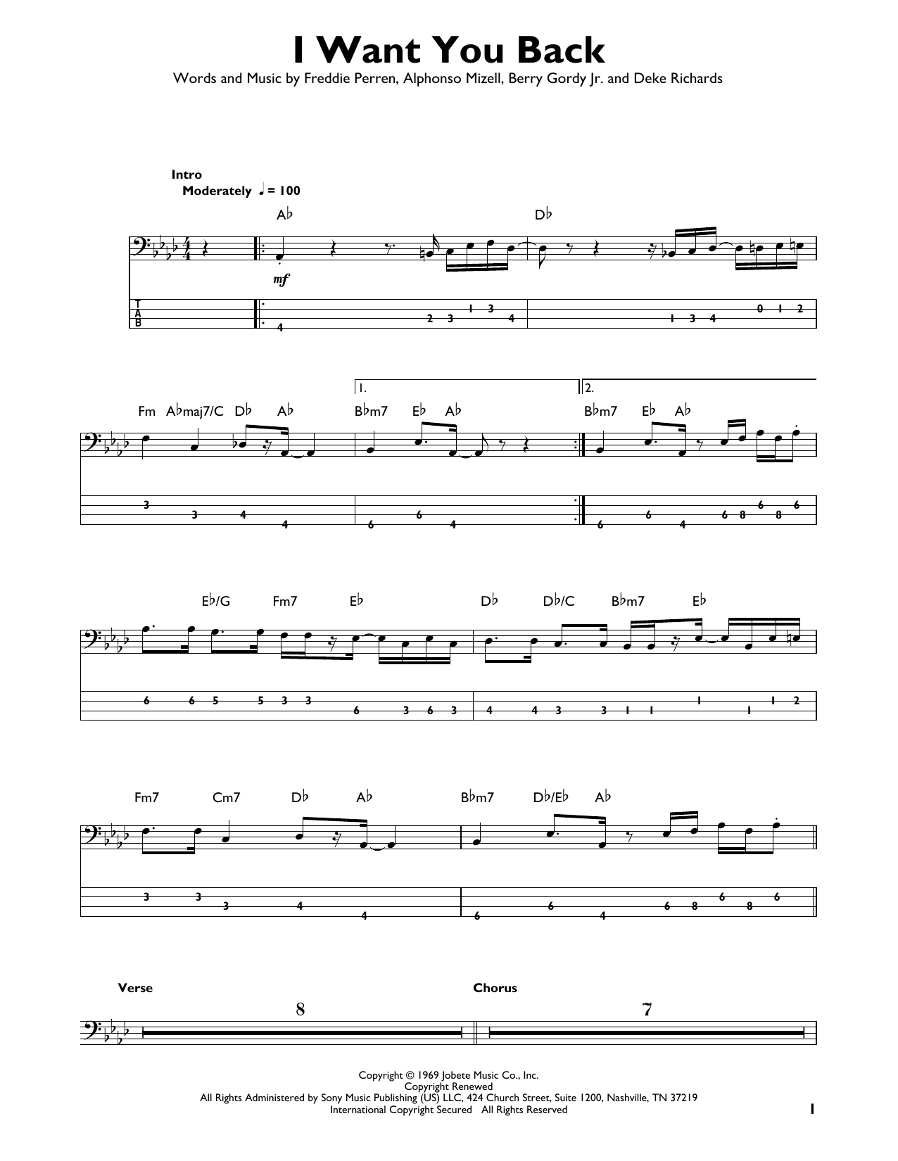 I Want You Back (Easy Bass Tab) von The Jackson 5