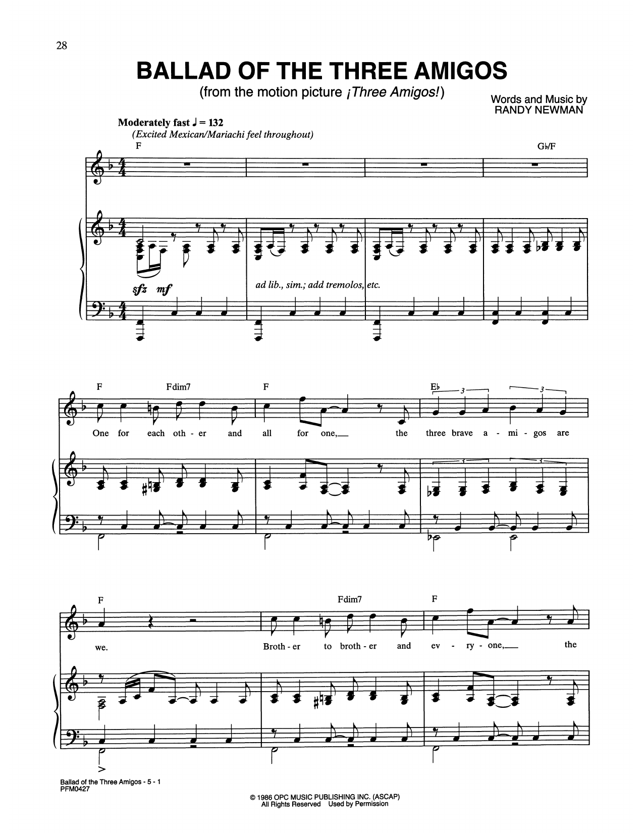 Ballad Of The Three Amigos (from Three Amigos!) (Piano & Vocal) von Randy Newman