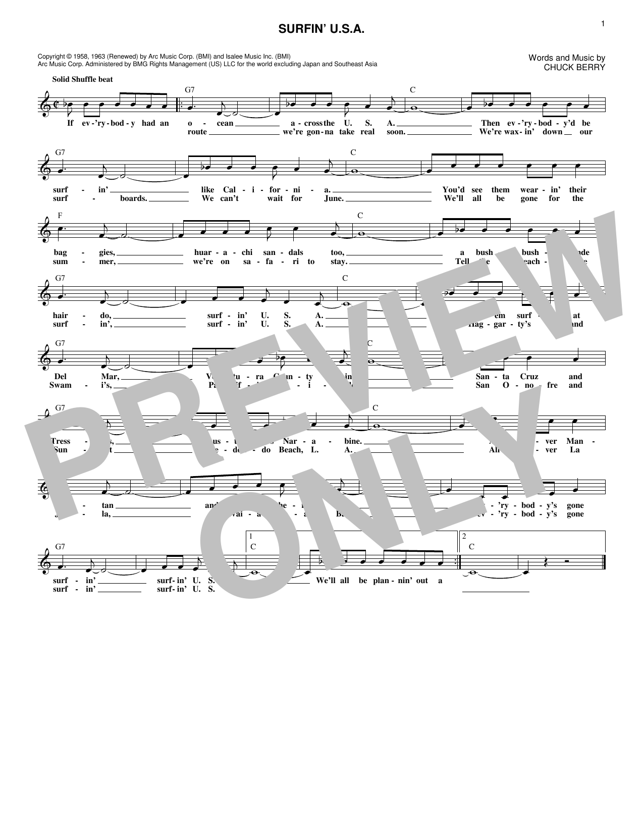 Surfin' U.S.A. (Lead Sheet / Fake Book) von The Beach Boys