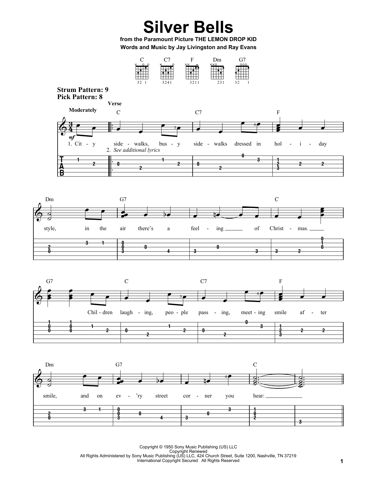 Silver Bells (Easy Guitar Tab) von Jay Livingston & Ray Evans
