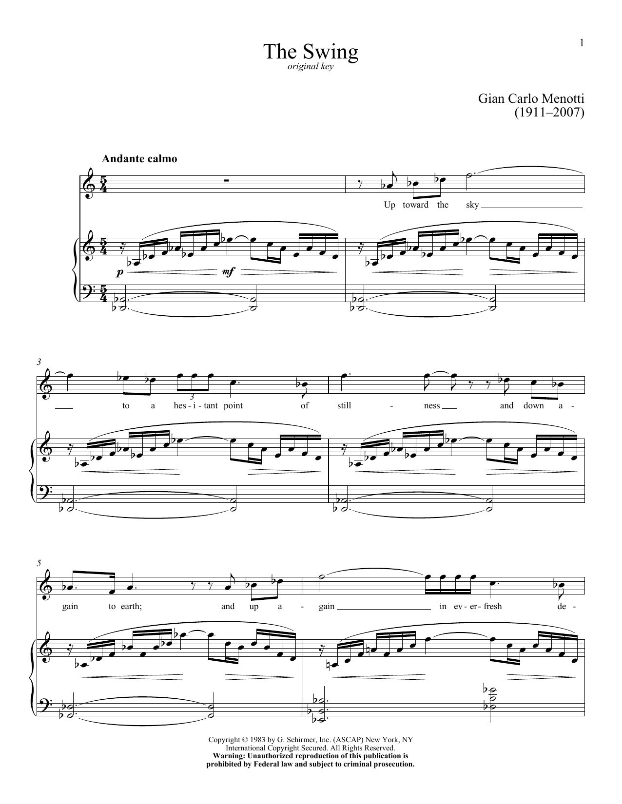 The Swing (Piano & Vocal) von Gian Carlo Menotti