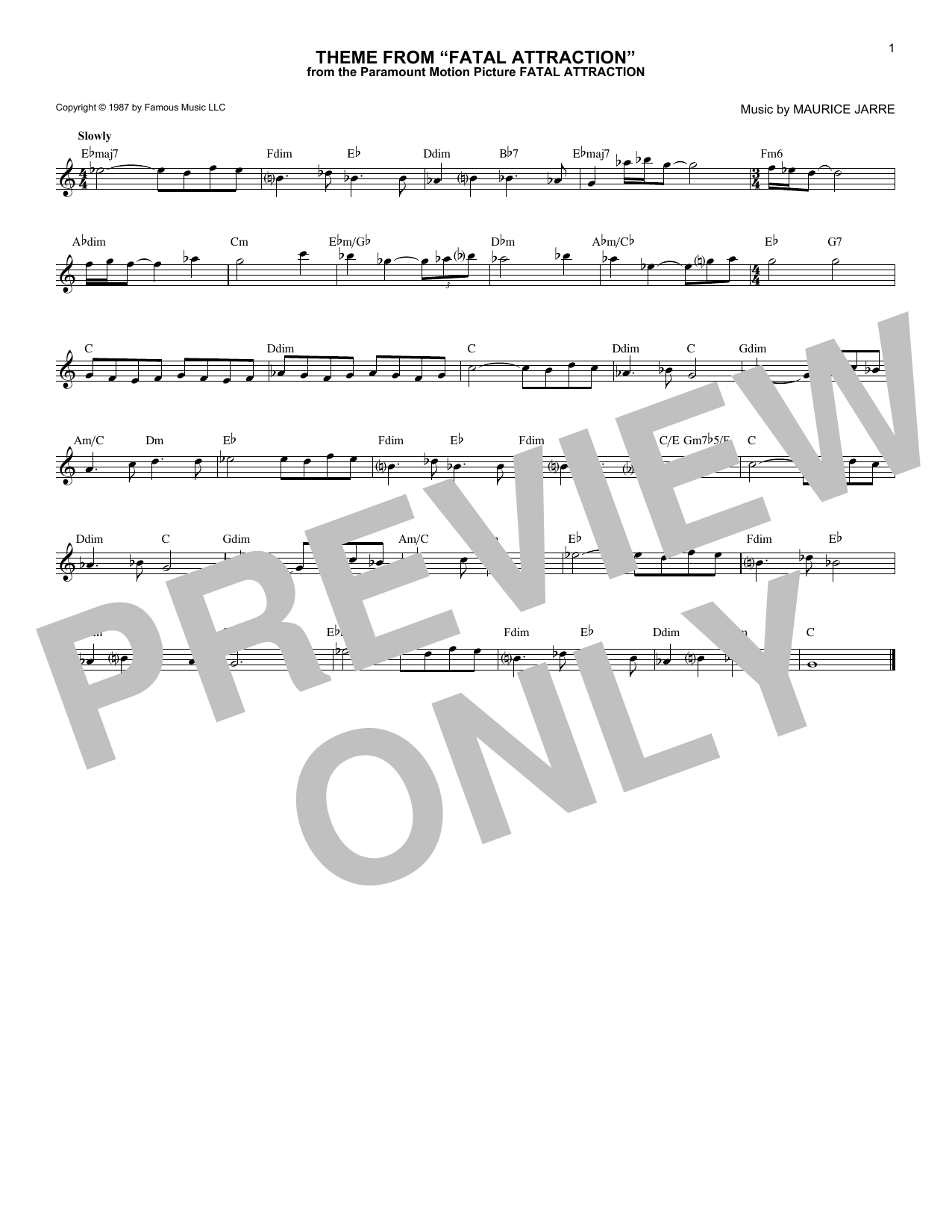 Theme From Fatal Attraction (Lead Sheet / Fake Book) von Maurice Jarre