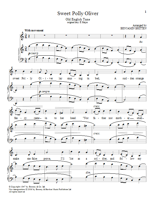 Sweet Polly Oliver (Piano & Vocal) von Benjamin Britten