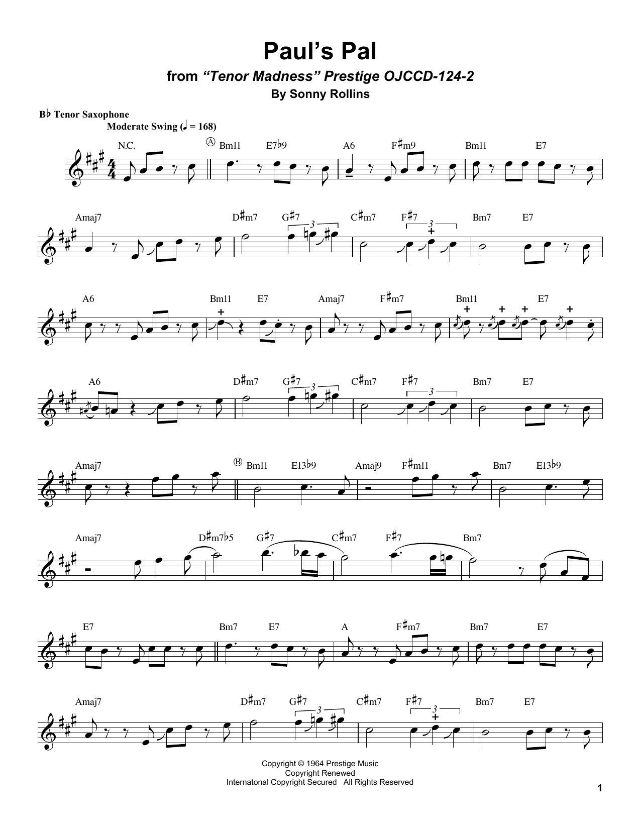 Paul's Pal (Tenor Sax Transcription) von Sonny Rollins