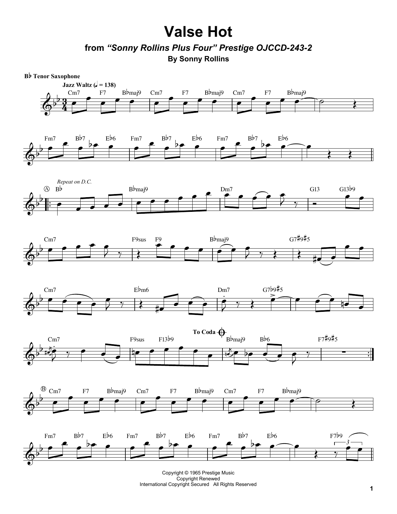 Valse Hot (Tenor Sax Transcription) von Sonny Rollins