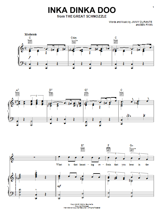 Inka Dinka Doo (Piano, Vocal & Guitar Chords (Right-Hand Melody)) von Jimmy Durante