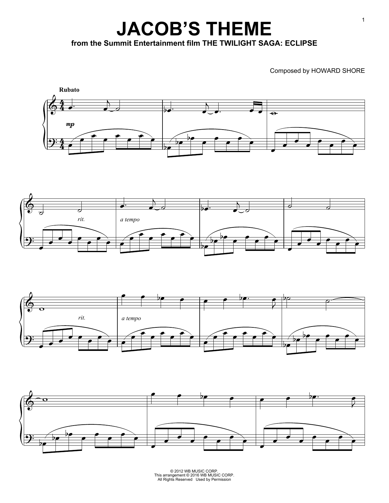 Jacob's Theme (Piano Solo) von Howard Shore