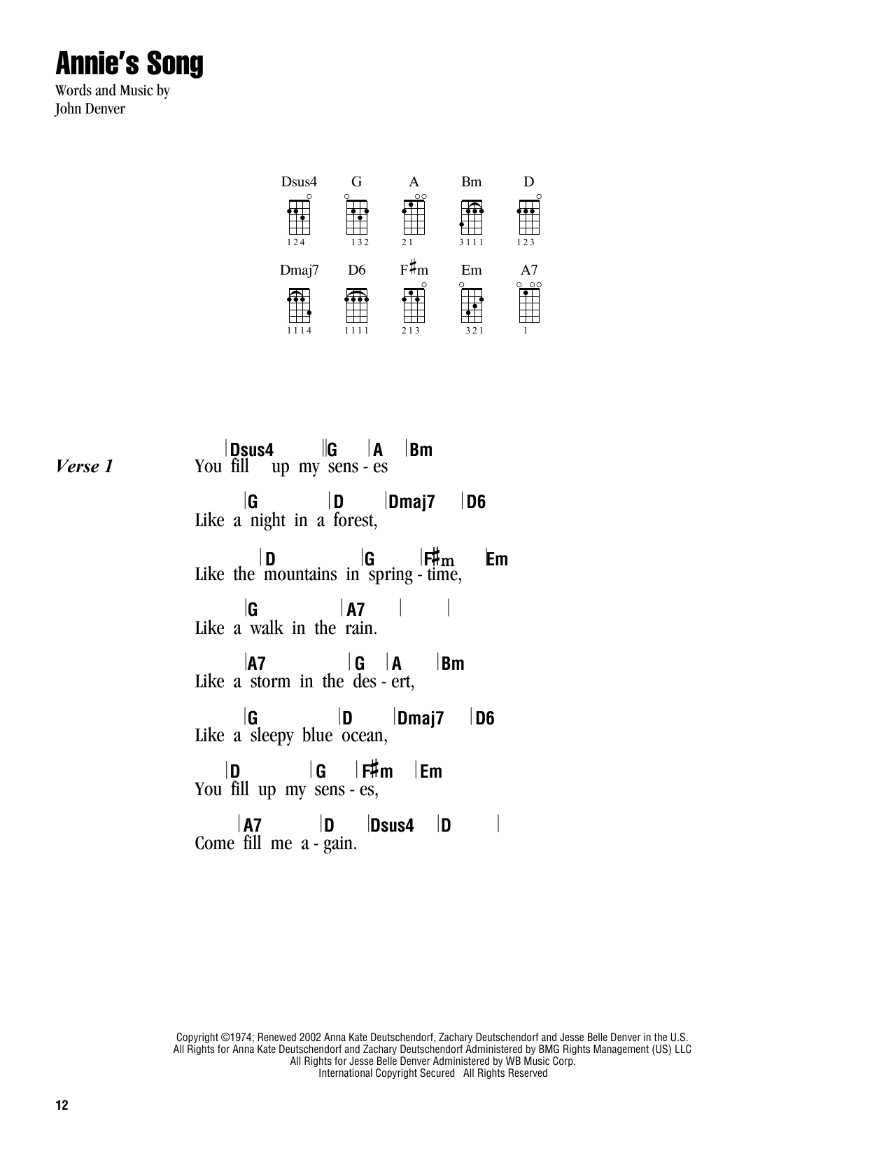 Annie's Song (Ukulele Chords/Lyrics) von John Denver