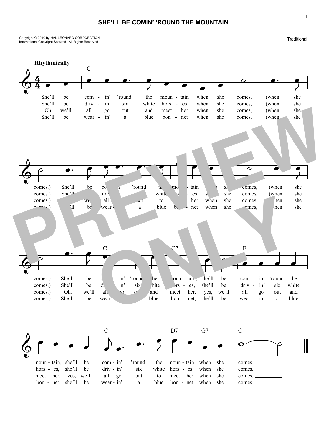 She'll Be Comin' 'Round The Mountain (Lead Sheet / Fake Book) von Traditional
