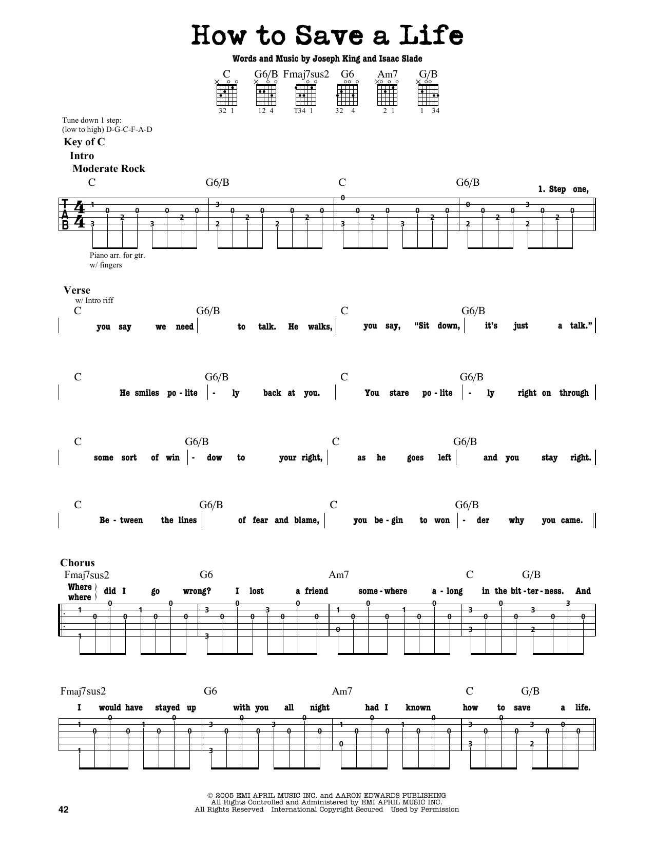How To Save A Life (Guitar Lead Sheet) von The Fray