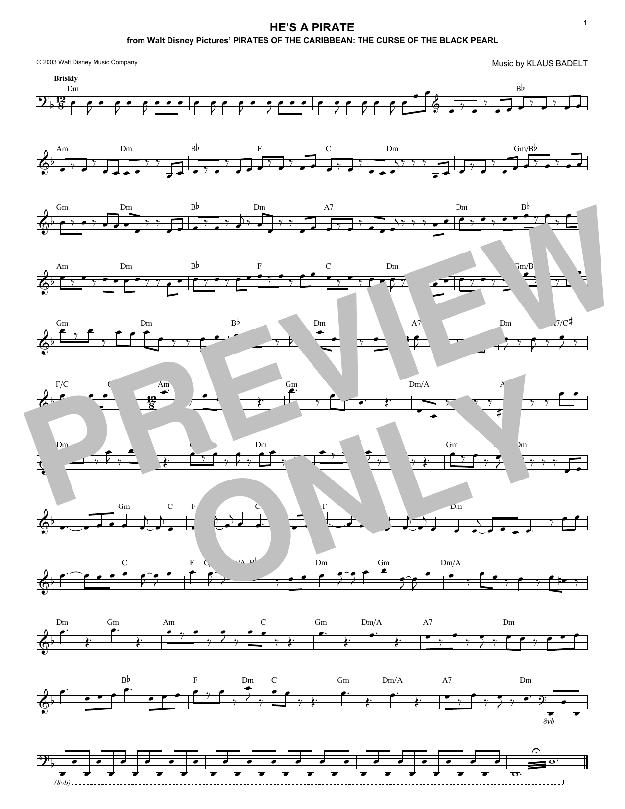 He's A Pirate (from Pirates Of The Caribbean: The Curse of the Black Pearl) (Lead Sheet / Fake Book) von Klaus Badelt
