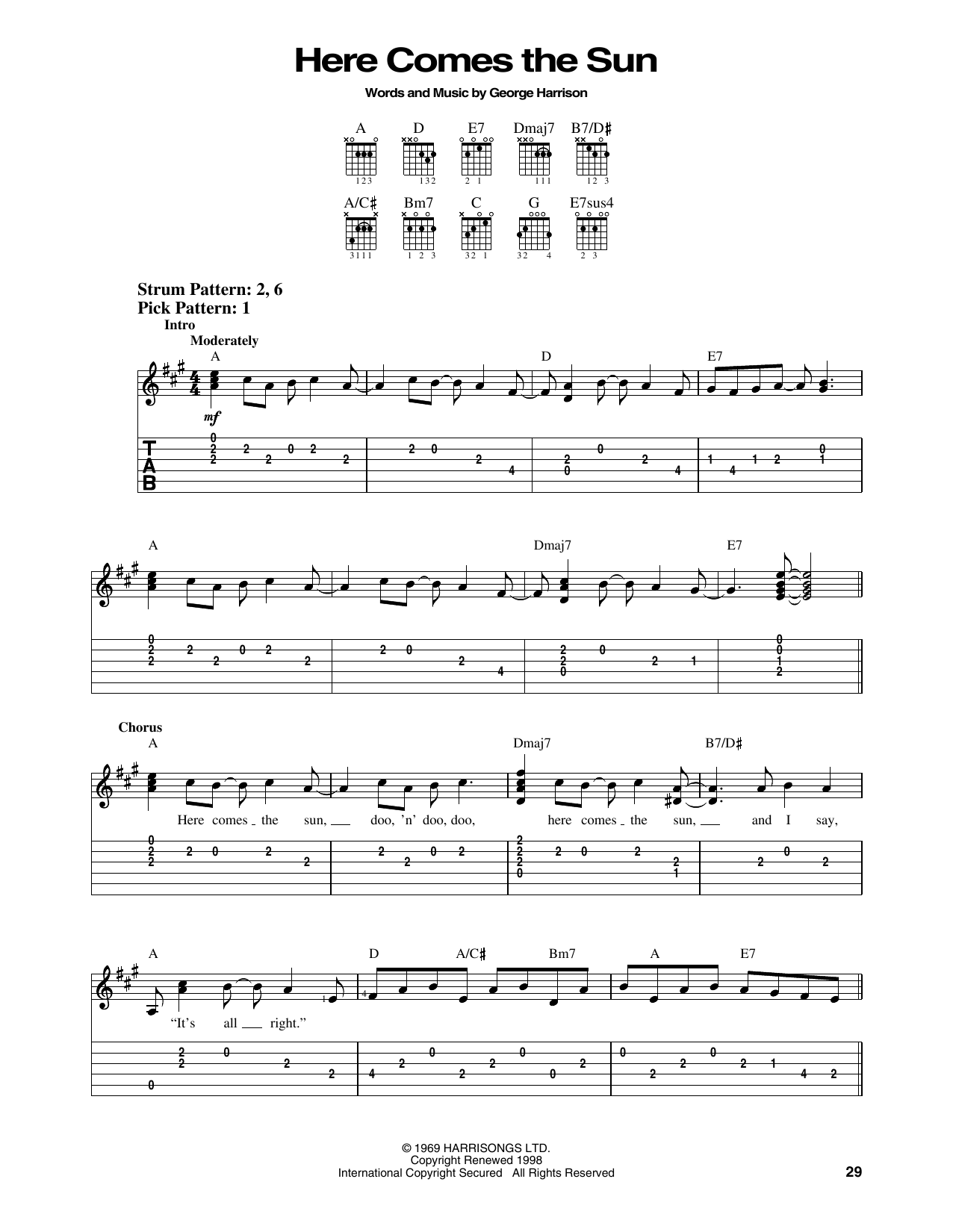 Here Comes The Sun (Easy Guitar Tab) von The Beatles