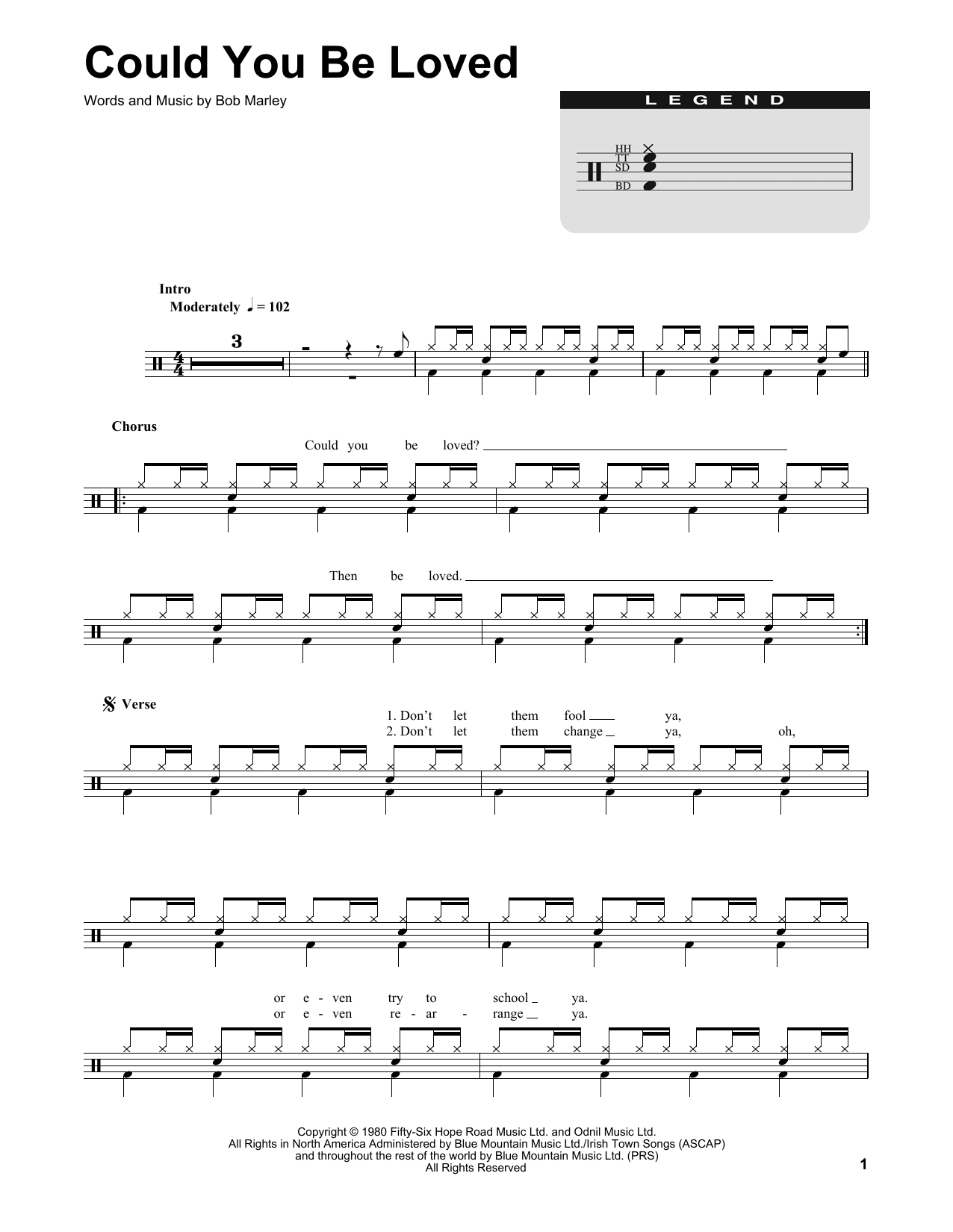 Could You Be Loved (Drums Transcription) von Bob Marley